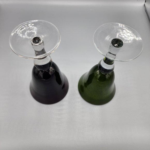 Artland Iris bubble hand blown plum & avocado colored glass goblets set of 2 - Picture 5 of 8